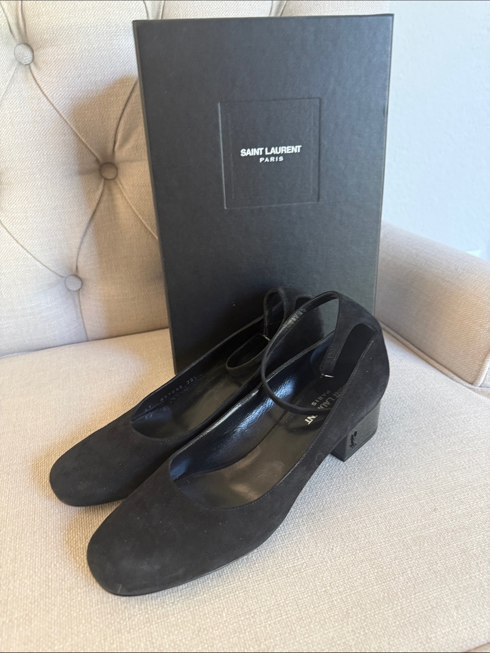 Saint Laurent Black Suede Block Heel Mary Jane Pumps - Picture 1 of 5